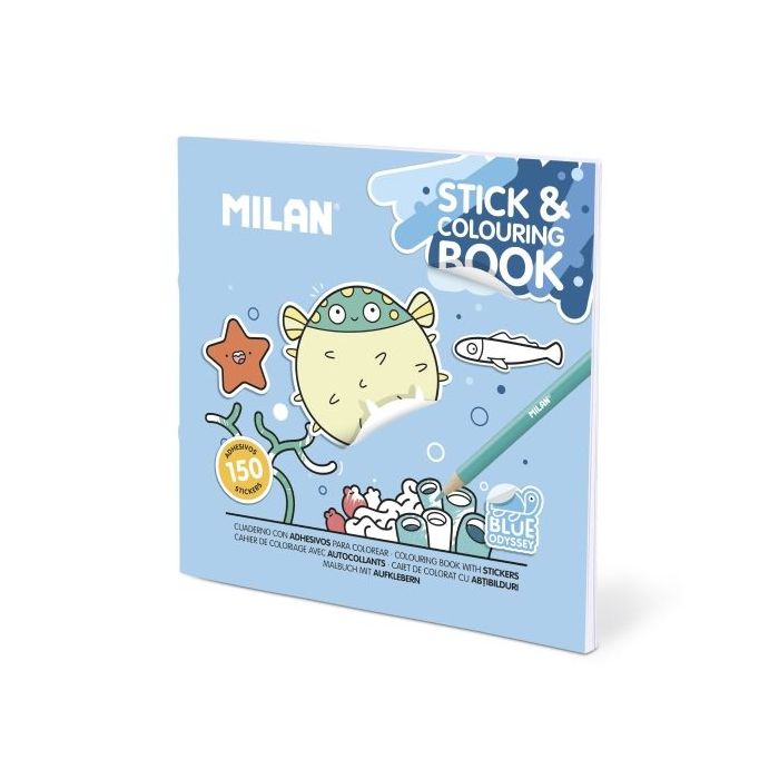 Milan Blue Odyssey Cuaderno para Colorear - con Adhesivos - 140g - 21x21cm - Colores Surtidos
