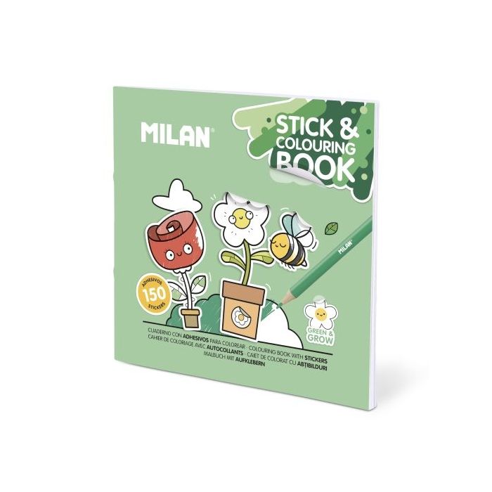 Milan Green and Grow Cuaderno para Colorear - con Adhesivos - 140g - 21x21cm - Colores Surtidos
