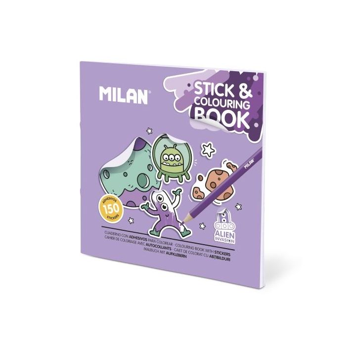 Milan Alien Invasion Cuaderno para Colorear - con Adhesivos - 140g - 21x21cm - Colores Surtidos