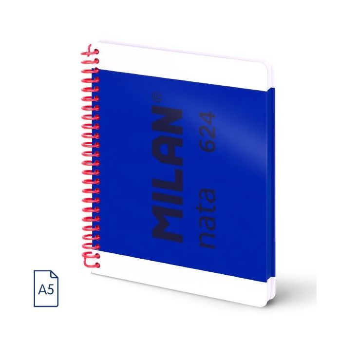 Milan Nata 624 Cuaderno A5 con Espiral - Hojas Blancas - 80 Hojas de 95g - Tapa Dura - Color Azul Marino