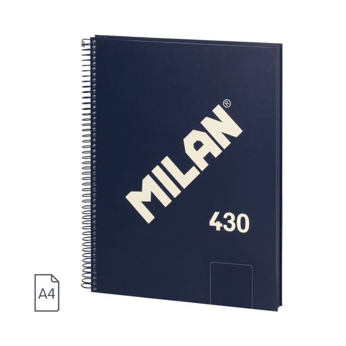Milan 430 Since 1918 Cuaderno A4 con Espiral - Hojas Blancas - 80 Hojas de 95g - Tapa Dura - Color Azul