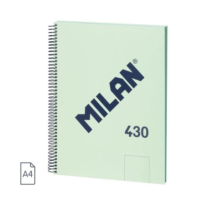 Milan 430 Since 1918 Cuaderno A4 con Espiral - Hojas Blancas - 80 Hojas de 95g - Tapa Dura - Color Menta