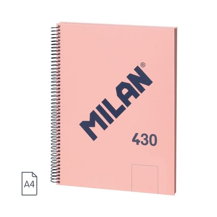 Milan 430 Since 1918 Cuaderno A4 con Espiral - Hojas Blancas - 80 Hojas de 95g - Tapa Dura - Color Rosa