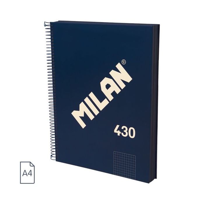 Milan 430 Since 1918 Cuaderno A4 con Espiral - Cuadricula 5x5mm - 120 Hojas de 95g - Tapa Dura - Color Azul