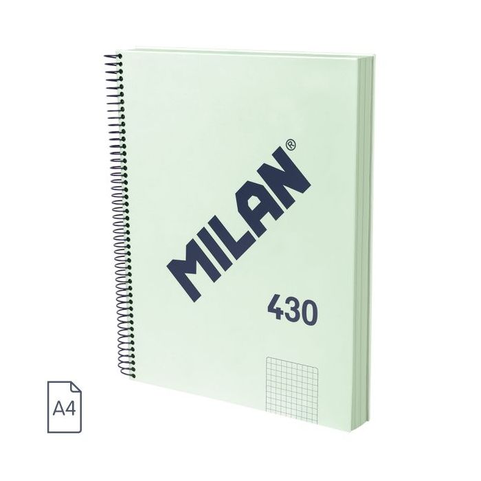 Milan 430 Since 1918 Cuaderno A4 con Espiral - Cuadricula 5x5mm - 120 Hojas de 95g - Tapa Dura - Color Menta