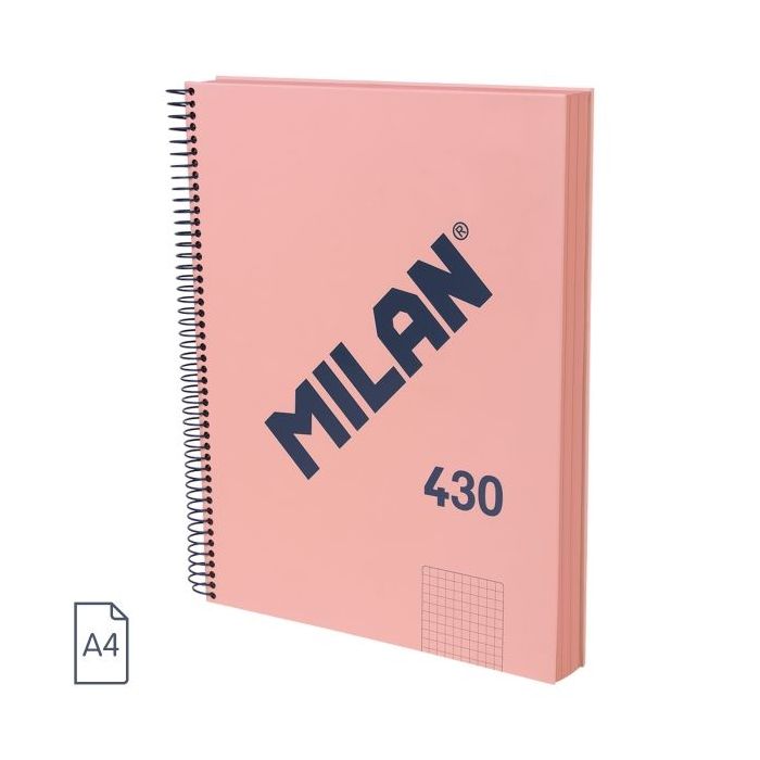 Milan 430 Since 1918 Cuaderno A4 con Espiral - Cuadricula 5x5mm - 120 Hojas de 95g - Tapa Dura - Color Rosa