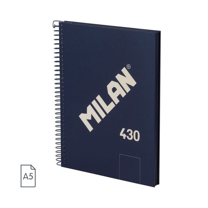 Milan 430 Since 1918 Cuaderno A5 con Espiral - Hojas Blancas - 80 Hojas de 95g - Tapa Dura - Color Azul