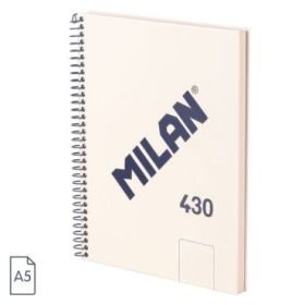 Milan 430 Since 1918 Cuaderno A5 con Espiral - Hojas Blancas - 80 Hojas de 95g - Tapa Dura - Color Beige