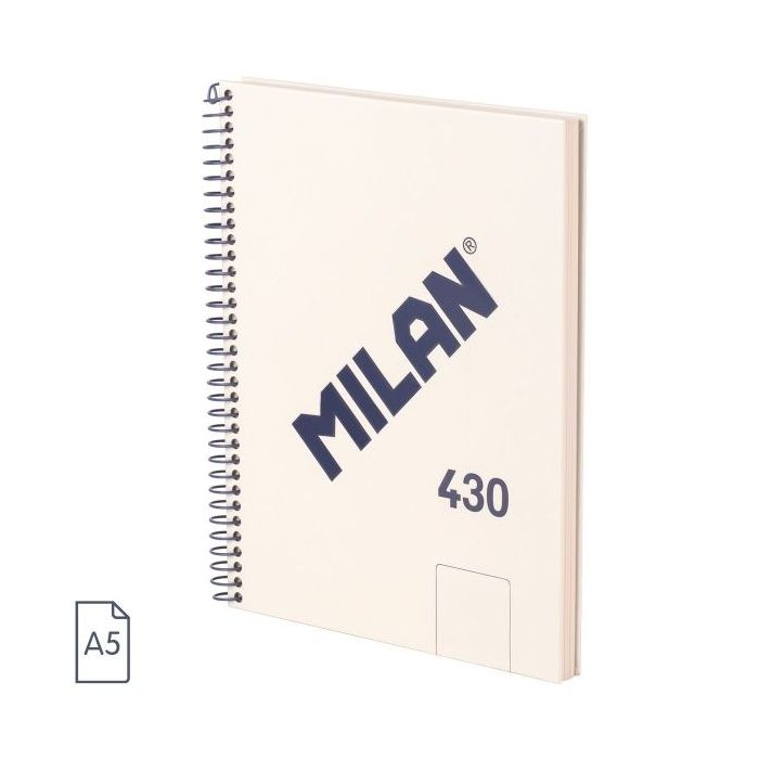 Milan 430 Since 1918 Cuaderno A5 con Espiral - Hojas Blancas - 80 Hojas de 95g - Tapa Dura - Color Beige
