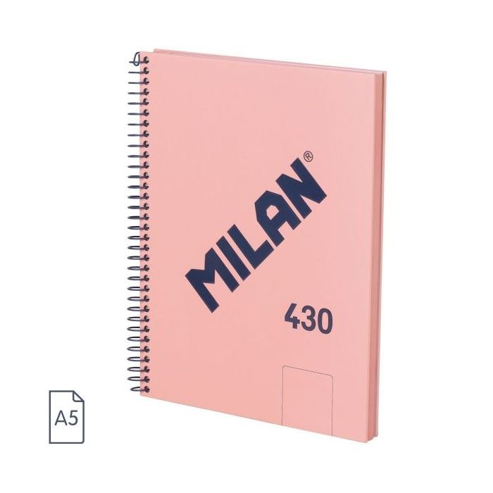 Milan 430 Since 1918 Cuaderno A5 con Espiral - Hojas Blancas - 80 Hojas de 95g - Tapa Dura - Color Rosa