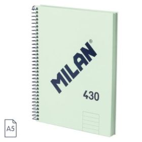 Milan 430 Since 1918 Cuaderno A5 con Espiral - Papel a Lineas de 7mm - 80 Hojas de 95g - Tapa Dura - Color Menta