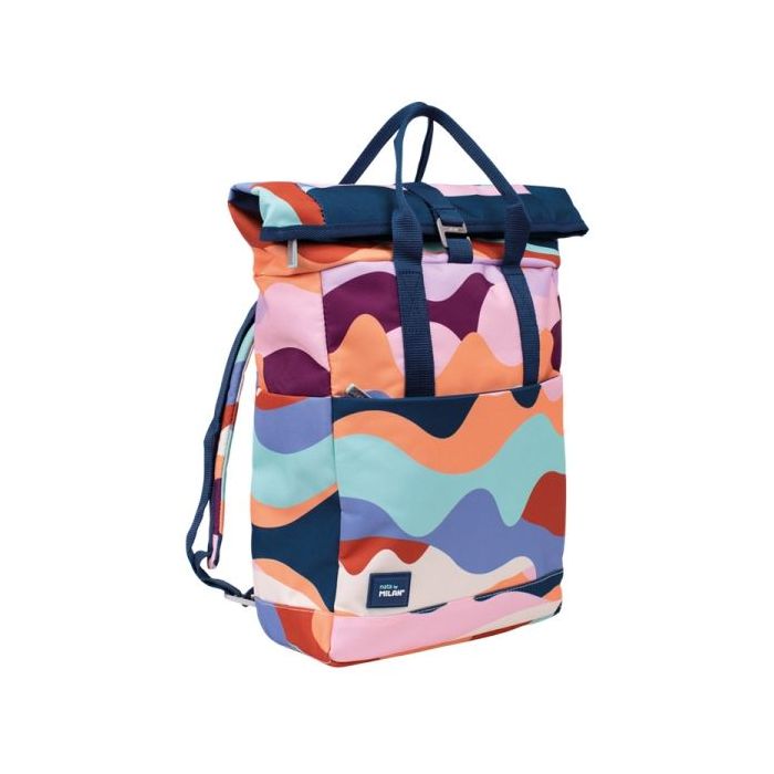 Milan The Fun Mochila Urbana 10L - Cierre Superior Enrollable - 2 Bolsillos Laterales - Bolsillo Trasero Acolchado - Asas Regulables - 42x29x11cm - Multicolor