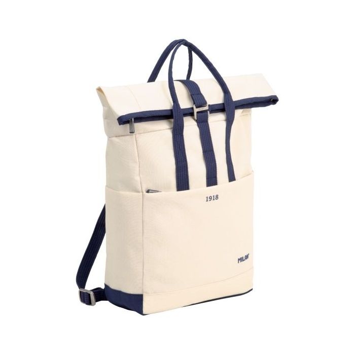 Milan Coleccion 430 Mochila Urbana 10L - Cierre Superior Enrollable - 2 Bolsillos Laterales - Bolsillo Trasero Acolchado - Asas Regulables - Color Beige