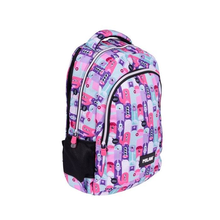 Milan Aliens 2 Mochila Escolar 21L - Bolsillos Laterales de Malla - Compartimento Interior para Portatil - 2 Cremalleras - 45x30x12cm - Color Rosa