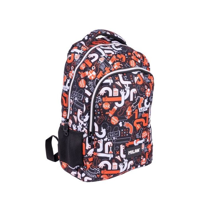 Milan Fingers Mochila Escolar 21L - Bolsillos Laterales de Malla - Compartimento Interior para Portatil - 2 Cremalleras - 45x30x12cm - Color Naranja