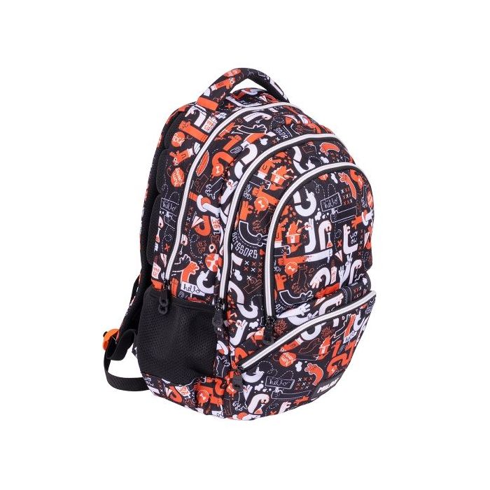 Milan Fingers Mochila Escolar 25L - Bolsillos Laterales de Malla - Compartimento Interior para Portatil - 4 Cremalleras - 46.5x30x17cm - Color Naranja