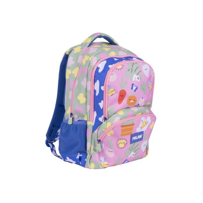 Milan Green and Grow Mochila Escolar 25L - Bolsillos Laterales de Malla - Compartimento Interior para Portatil - 4 Cremalleras - 46.5x30x17cm - Multicolor