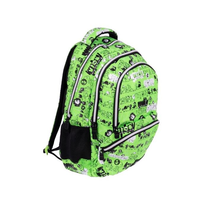 Milan Tandem 2 Mochila Escolar 25L - Bolsillos Laterales de Malla - Compartimento Interior para Portatil - 4 Cremalleras - 46.5x30x17cm - Color Verde