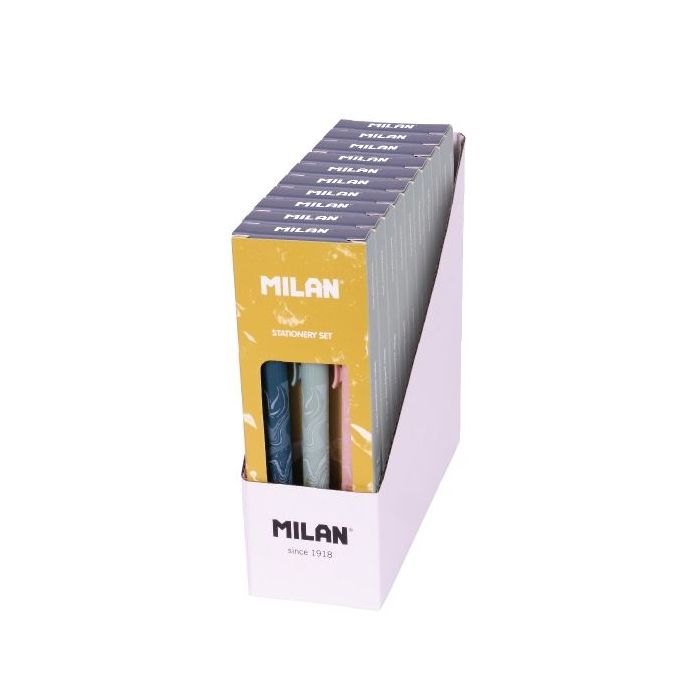 Milan Lava Caja de Regalo con 3 Boligrafos de Bola Retractiles - Punta Redonda 1mm - Tinta Azul - Colores Surtidos