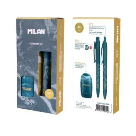 Milan Lava Pack de Boligrafo + Portaminas 0.5mm + Afilaborra - Caja de Regalo - Color Azul