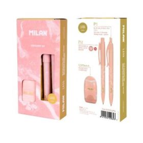 Milan Lava Pack de Boligrafo + Portaminas 0.5mm + Afilaborra - Caja de Regalo - Color Rosa