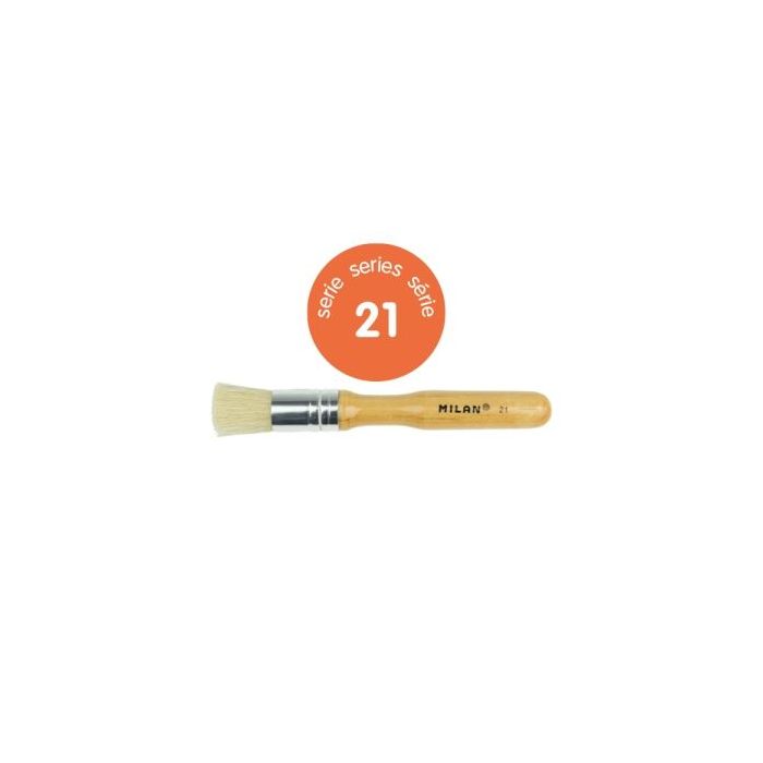 Milan 21 Pack de 3 Pinceles para Estarcido - Bolsa con Colgador - Pelo Corto - Mango Grueso - Color Madera Claro