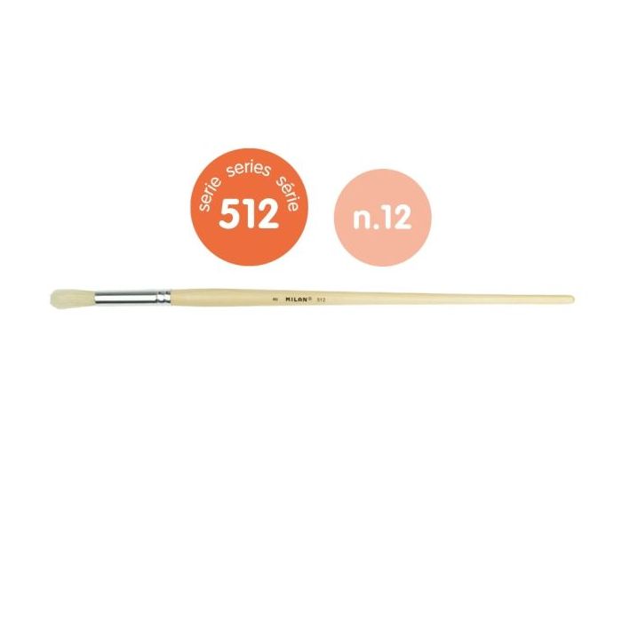 Milan 512 Pack de 4 Pinceles Redondos para Oleo Numero 12 - Bolsa con Colgador - Cerda Natural - Color Madera Claro