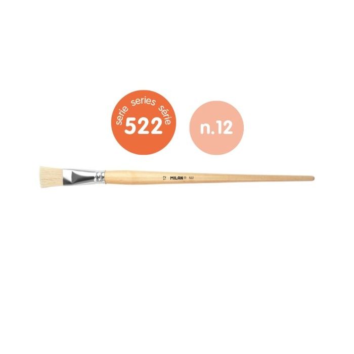 Milan 522 Pack de 4 Pinceles Planos para Oleo Numero 12 - Bolsa con Colgador - Cerda Natural - Color Madera Claro