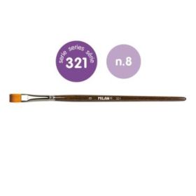 Milan 321 Pack de 6 Pinceles Planos Numero 8 - Bolsa con Colgador - Pelo Sintetico - Color Madera Oscuro