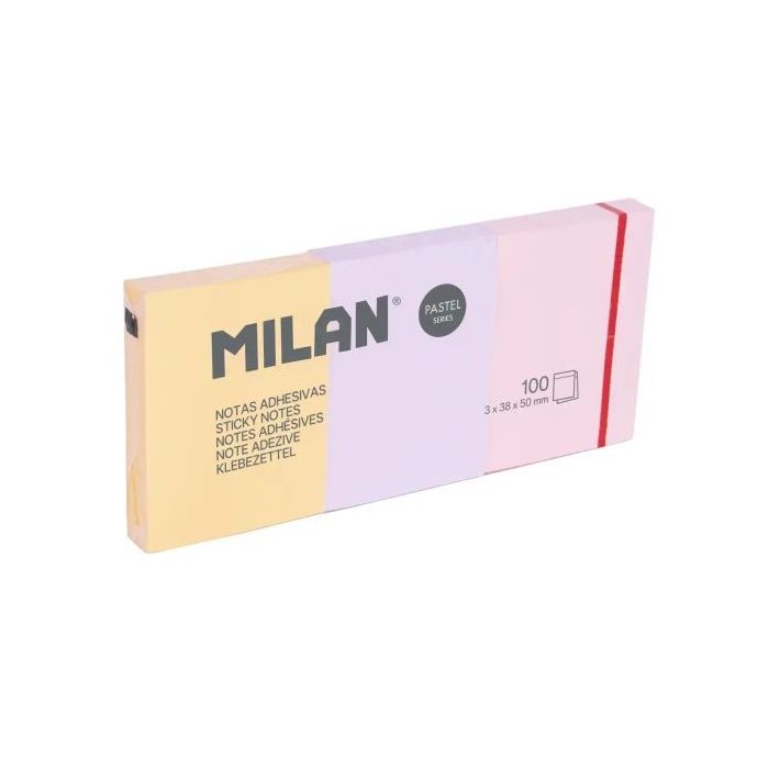 Milan Pastel Pack con 3 Blocs de 100 Notas Adhesivas Removibles 38x50mm - Colores Pastel Surtidos