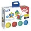 Milan Soft Dough Pack de 4 Botes de Pasta Blanda - Maletin con Herramientas - 116g por Unidad - 100% Vegetal - Moldeable - Sin Residuos - Colores Mezclables - Tematica Caras Divertidas