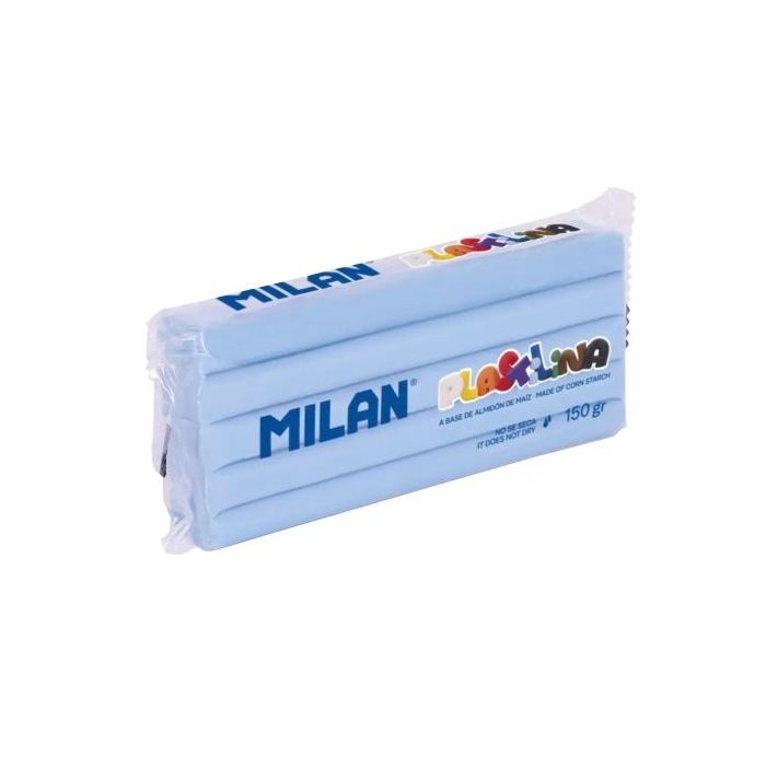 Milan Barra de Plastilina de 150gr - Base de Almidon de Maiz - Sin Gluten - Mezclables - Color Azul Claro