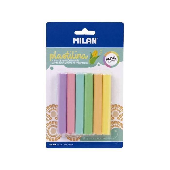 Milan Pack de 6 Barritas Plastilina de Colores - 100% Vegetal - Muy Moldeable - No Se Seca - Colores Mezclables - 70g - Colores Surtidos