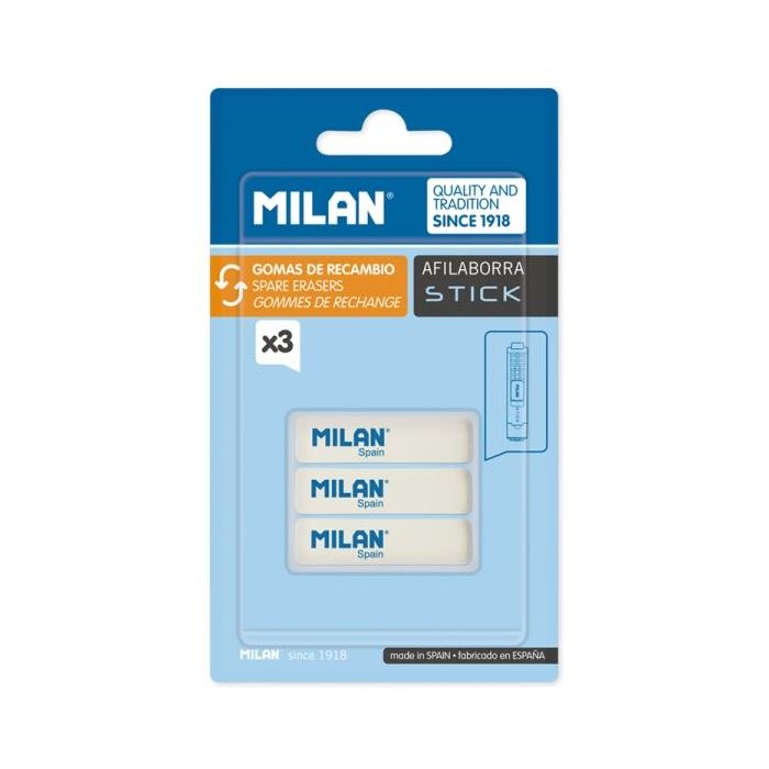 Milan Pack de 3 Gomas de Recambio para Afilaborra Stick - Color Blanco