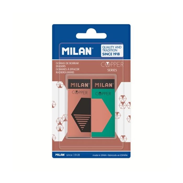 Milan Nata 320 Copper Pack de 2 Gomas de Borrar - No Abrasiva - Color Negro