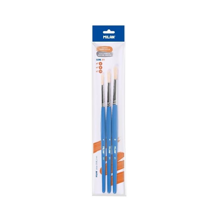 Milan 511 Pack de 3 Pinceles Escolares para Cola y Tempera - Formatos Surtidos - Color Verde