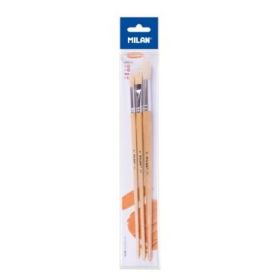 Milan 512 Pack de 3 Pinceles para Oleo - Formatos Surtidos - Incluye 1 Pincel Serie 522 Numero 8 - Color Madera Claro