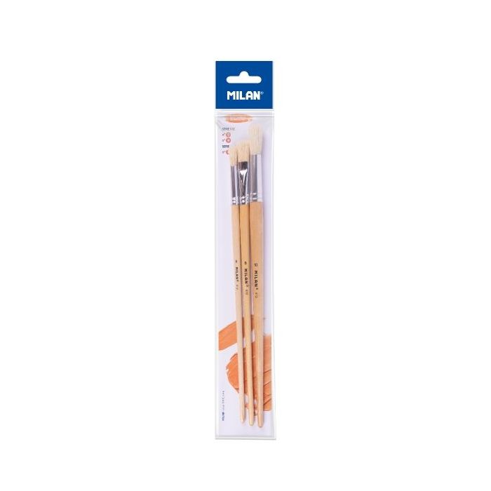 Milan 512 Pack de 3 Pinceles para Oleo - Formatos Surtidos - Incluye 1 Pincel Serie 522 Numero 8 - Color Madera Claro