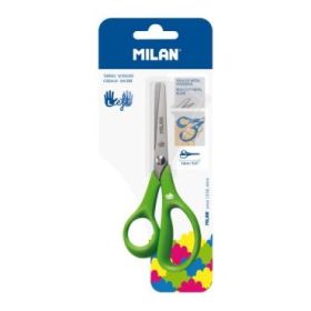Milan Tijeras para Zurdos Verdes - Mango Ergonomico - Punta Redondeada - Acero Inoxidable de 14cm - Color Verde