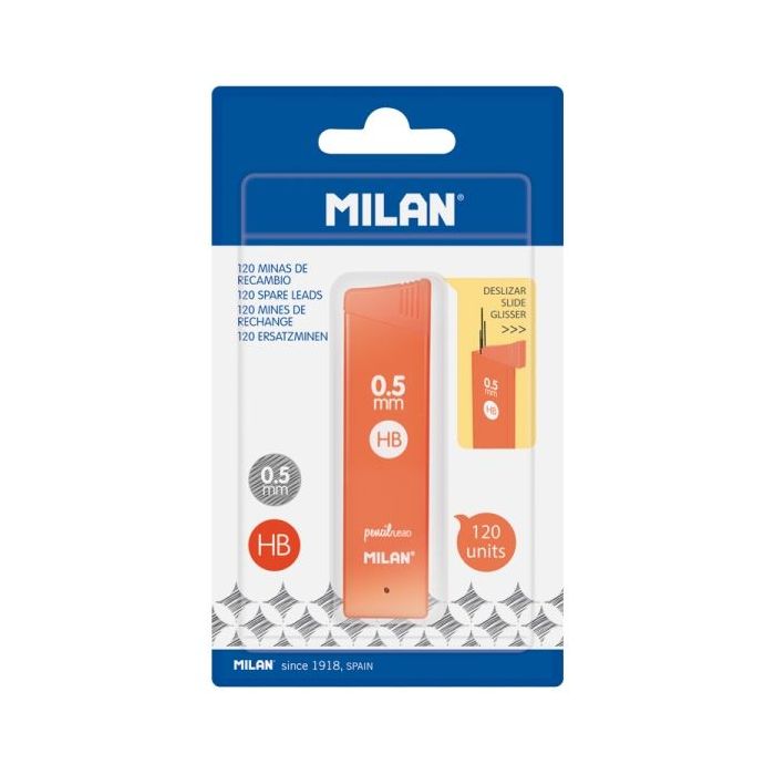 Milan Pack de 120 Minas Grafito 0.5mm - Dureza HB - Color Naranja