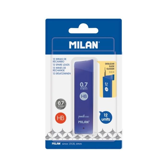 Milan Pack de 12 Minas Grafito 0.7mm - Dureza HB - Color Gris Oscuro