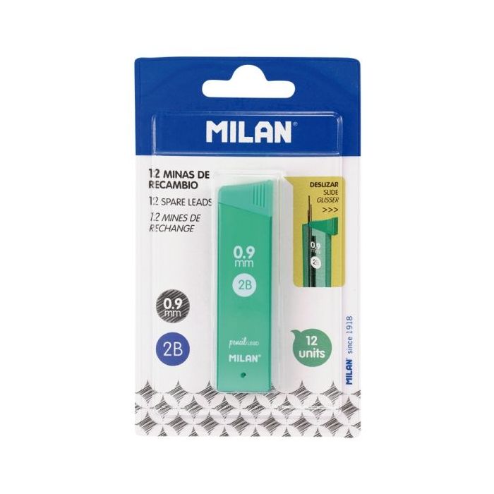 Milan Pack de 12 Minas Grafito 0.9mm - Dureza 2B - Color Gris Oscuro