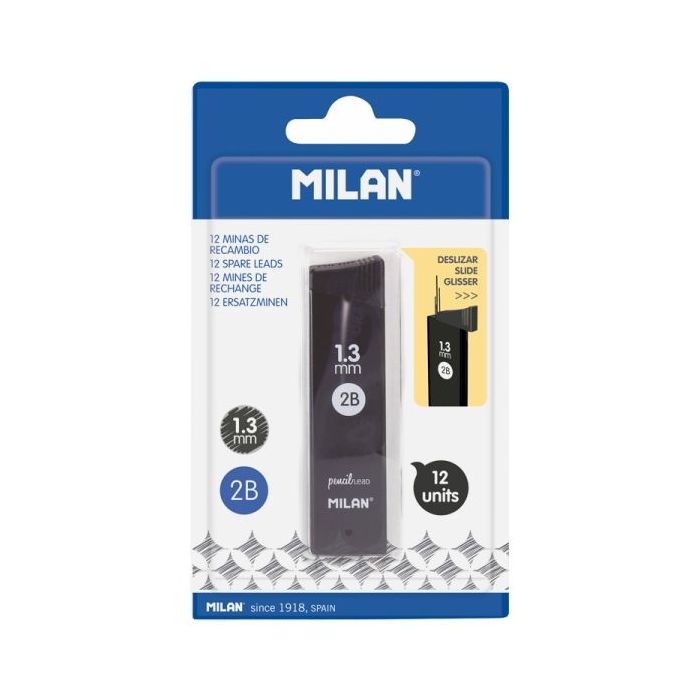 Milan Pack de 12 Minas Grafito 1.3mm - Dureza 2B - Color Gris Oscuro