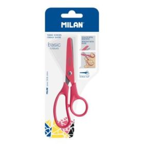 Milan Basic Colours Tijeras de 13.4cm - Mango Ergonomico - Punta Redondeada - Hoja de Acero Inoxidable - Color Rojo