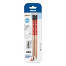 Milan Maxi Pack de 2 Lapices + Goma + 1 Sacapuntas - Dureza Media HB - Color Rojo