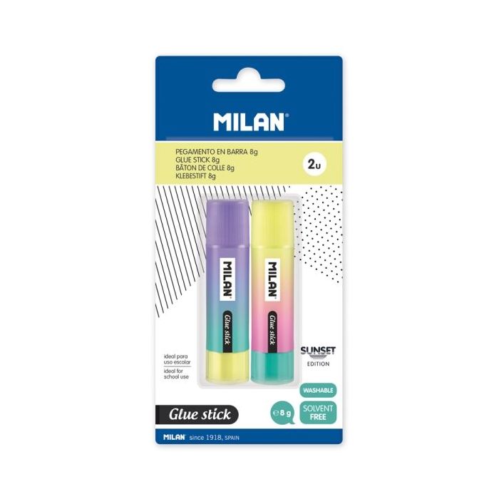 Milan Sunset Pack de 2 Barras de Pegamento 8g - Multiusos - Multisuperficies - Sin Disolventes - Uso Escolar - Color Azul Marino
