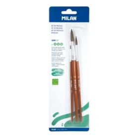 Milan 101 Pack de 3 Pinceles Redondos - Formatos Surtidos - Pelo de Cabra y Sintetico - Color Madera Oscuro