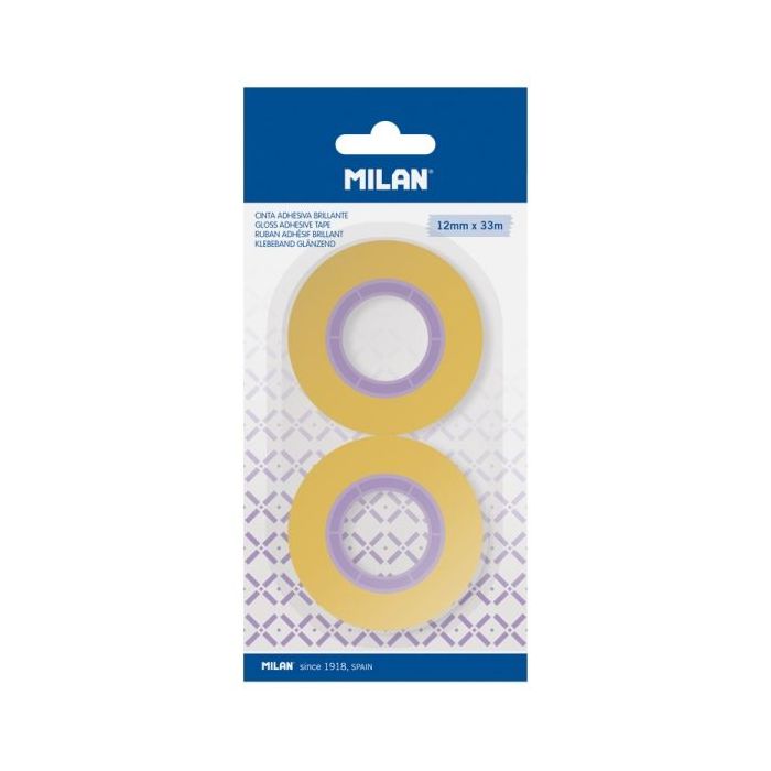 Milan Pack de 2 Cintas Adhesivas - 12mm x 33m - Color Amarillo Transparente