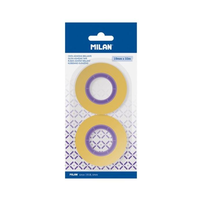 Milan Pack de 2 Cintas Adhesivas - 19mm x 33m - Color Amarillo Transparente