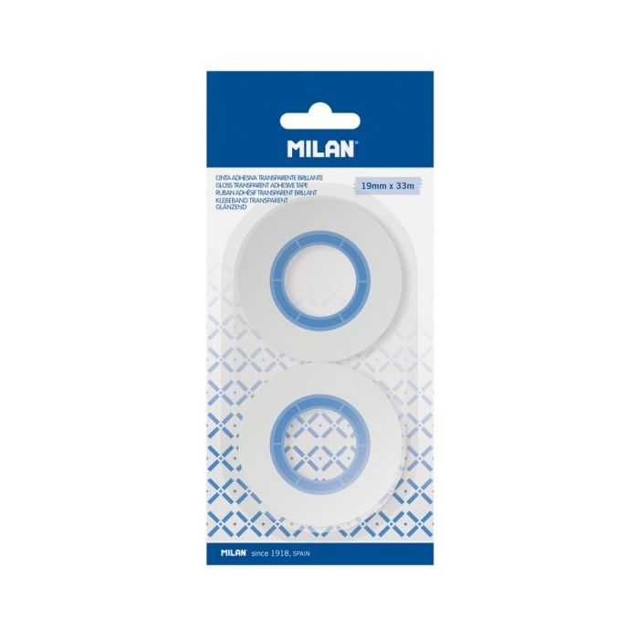 Milan Pack de 2 Cintas Adhesivas - Brillante - 19mm x 33m - Color Transparente
